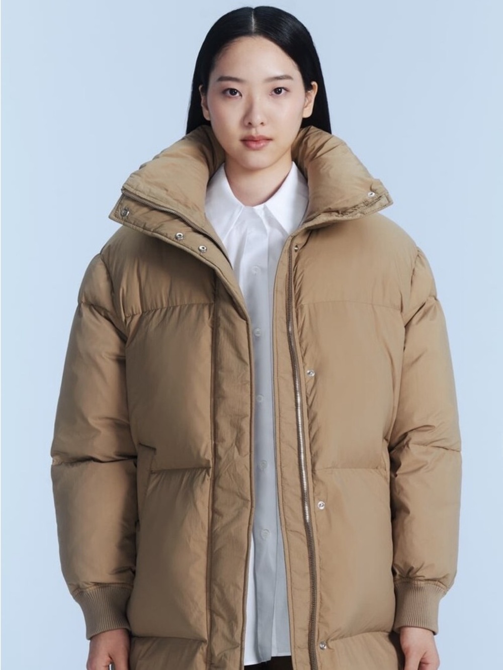 Zara Long Puffer Jacket in Camel